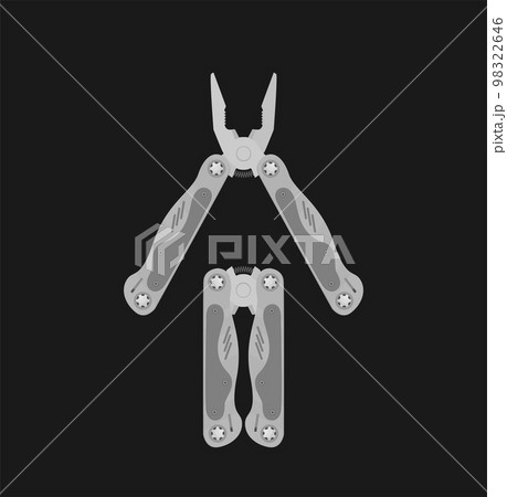 Stainless steel multifunctional pocket multi tool instrument. Flat illustration isolated on white. Stainless steel multifunctional pocket multi tool instrument. Flat illustration isolated on white. 98322646