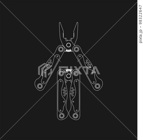 Stainless steel multifunctional pocket multi tool instrument. Flat illustration isolated on white. 98322647