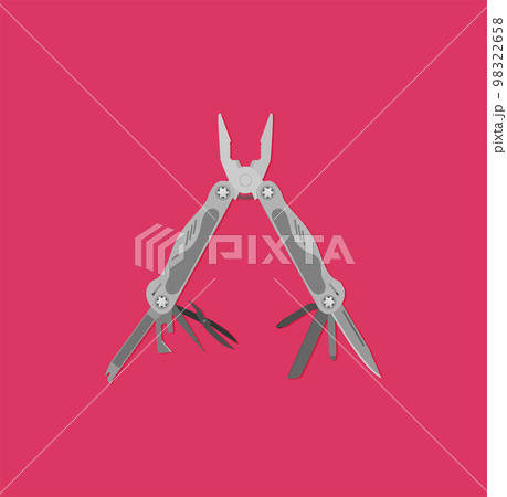 Stainless steel multifunctional pocket multi tool instrument. Flat illustration isolated on white. 98322658