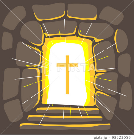 Christian illustration of burial cave. Happy Easter image. Christian illustration of burial cave. Happy Easter image. 98323059