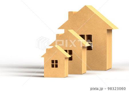 3d illustration. Three houses made of different sizes on a white background.  98323060