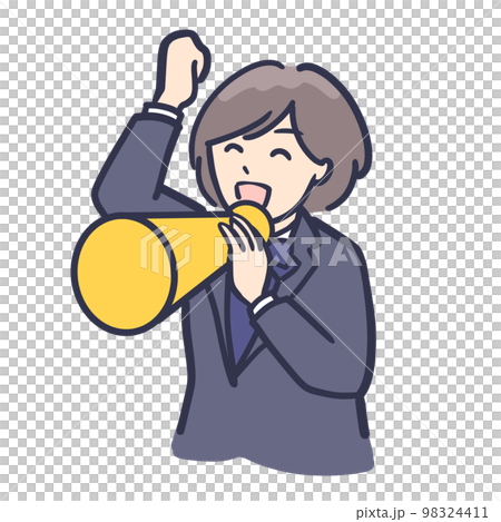 メガホンを持って応援する制服姿の女子学生イラスト 98324411