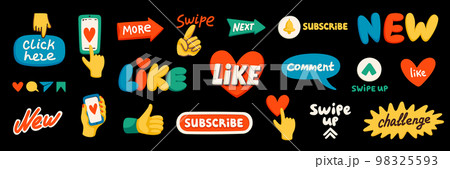 Blog content icons. Blogging or vlogging cartoon icons for social midea vector flat illustration. 98325593