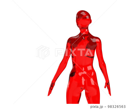 3D model. Transparent red figure of a naked bald woman on a black background. 3D model. Transparent red figure of a naked bald woman on a black background. 98326563