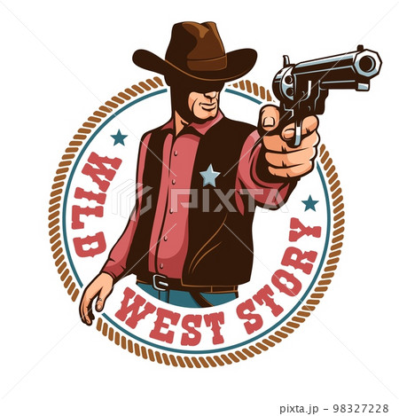 Cowboy pointing a gun - vintage logo Cowboy pointing a gun - vintage logo 98327228