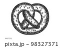 Carnival food vintage vector illustrations collection. Black and white pretzel. 98327371