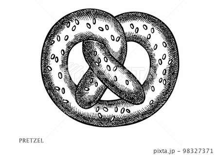 Carnival food vintage vector illustrations collection. Black and white pretzel. 98327371