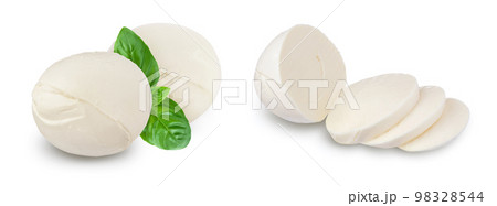 Mozzarella cheese with basil leaf isolated on white background with full depth of field 98328544