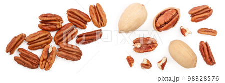 pecan nut isolated on white background. Top view. Flat lay 98328576