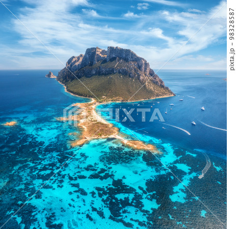 Aerial view of sandy beach on Tavolara island in Sardinia, Italy Aerial view of sandy beach on Tavolara island in Sardinia, Italy 98328587