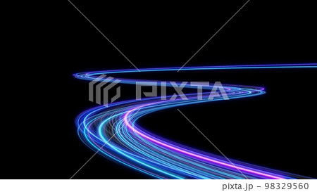 3d Neon light effect glowing trails. Colorful Light motion speed background. Motion blur long time effect. Technology 5g design concept. Laser beam sparkling on dark scene. Fast moving to futuristic. 98329560
