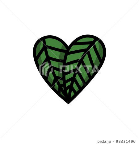green leaves heart doodle icon, vector color line illustration 98331496