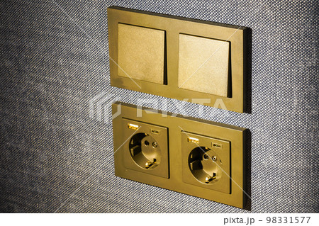 Light switch, 220V, USB and USB type C socket block built into upholstered furniture fabric surface 98331577