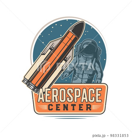 Aerospace center icon, rocket spaceflight and spaceman training academy, vector symbol. Galaxy exploration and orbital station astronauts crew flight center badge with rocket shuttle and planets Aerospace center icon, rocket spaceflight and spaceman training academy, vector symbol. Galaxy exploration and orbital station astronauts crew flight center badge with rocket shuttle and planets 98331853