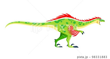 Cartoon Raptor dinosaur character. Prehistoric reptile, paleontology lizard or cute dinosaur with feathers. Mesozoic era monster, ancient wildlife isolated creature or extinct animal vector personage 98331883