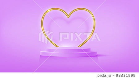 Stage podium decorated with gold heart shape lighting. Pedestal scene with for product, advertising, show, award ceremony, on pink background. Valentine's day background. Minimal style. Vector Stage podium decorated with gold heart shape lighting. Pedestal scene with for product, advertising, show, award ceremony, on pink background. Valentine's day background. Minimal style. Vector 98331999