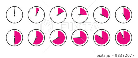 Horizontal set of analog clock icon Horizontal set of analog clock icon 98332077