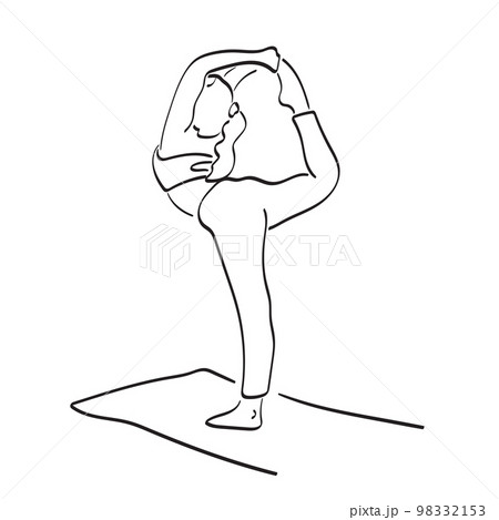 full length of woman doing yoga on mat illustration vector hand drawn isolated on white background line art. 98332153