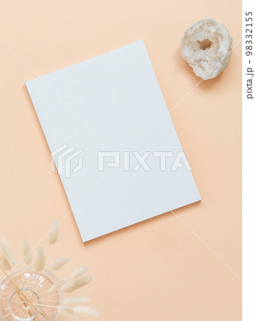 Empty blank white magazine or catalog cover layout, vase and dried grass and white crystal 98332155