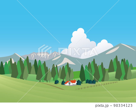 夏の草原と牧場風景 夏の草原と牧場風景 98334123