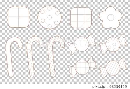 Set of line drawings of cookies, candy and stick candy Set of line drawings of cookies, candy and stick candy 98334129
