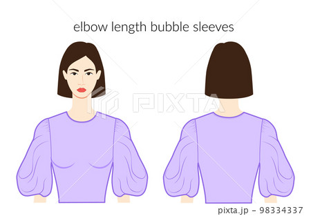 Bubble sleeves elbow length short clothes - character beautiful lady in lavender top, shirt, dress technical fashion 98334337