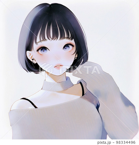 オフショルダーニットが似合うカッコいい女性「AI生成画像」 98334496