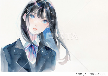 日本の女子高生　水彩画風「AI生成画像」 98334500