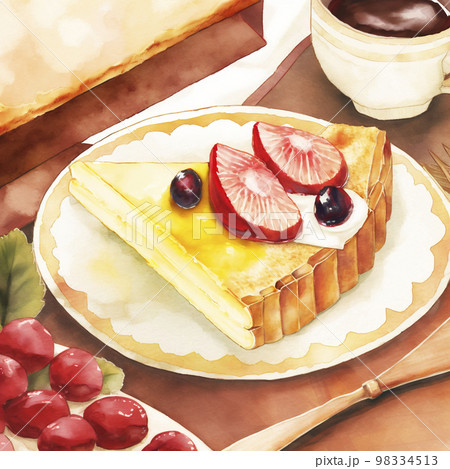 オシャレなカフェのチーズケーキタルト 水彩画「AI生成画像」 オシャレなカフェのチーズケーキタルト 水彩画「AI生成画像」 98334513