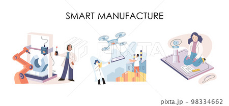 Manufacturing process, automated production line, delivery and distribution robots machinery industry 4.0 98334662