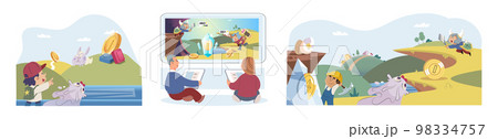Play to earn games created on basis of blockchain project with elements of NFT, gamification content 98334757