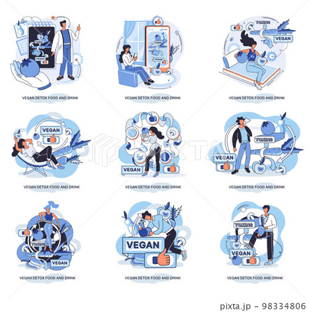 Smoothie as healthy diet cocktail for slimming tiny person concept. Vegan detox food and drink metaphor Smoothie as healthy diet cocktail for slimming tiny person concept. Vegan detox food and drink metaphor 98334806