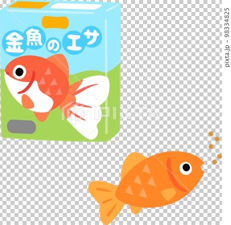 箱入りの金魚の餌と餌を食べる金魚 98334825