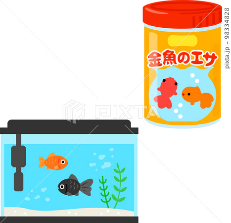 金魚の餌と水槽 98334828