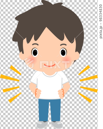 A man in a white T-shirt with his hands on his hips 98334830