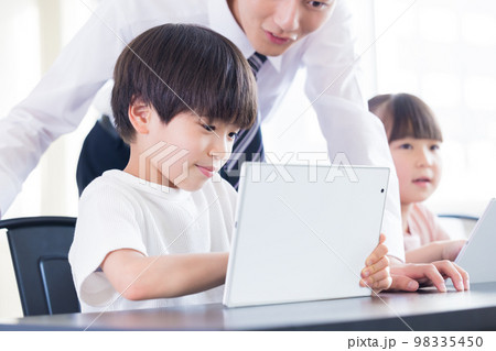 タブレットで学習する子供たちと先生 98335450