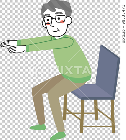 Senior man doing squats using a chair - Stock Illustration
