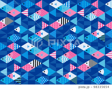 幾何学的な魚模様 シームレスパターン(ブルー×ピンク) 幾何学的な魚模様 シームレスパターン(ブルー×ピンク) 98335654