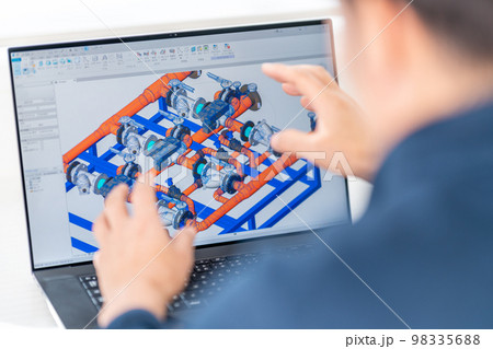 三次元CAD　立体的　3DCG　建築設備設計　温水監視制御モジュール　ビジネスマン 98335688