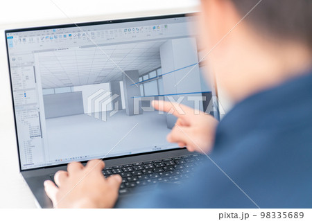 三次元CAD　立体的　3DCG　建築設計　プロジェクト　内観　ビジネスマン 98335689