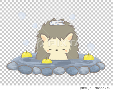 温泉に入るハリネズミのイラスト　線あり 98335730