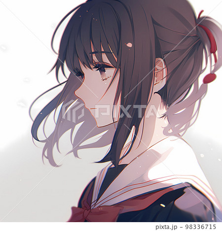 Schoolgirl with long black hair Anime-style - Stock Illustration  [99943682] - PIXTA