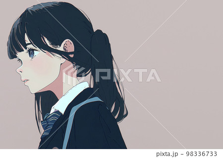 横顔の女学生　黒髪ロング　アニメ風イラスト「AI生成画像」 98336733