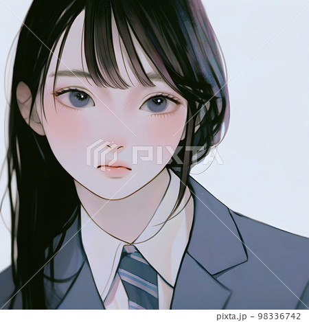 Schoolgirl with long black hair Anime-style - Stock Illustration  [99943682] - PIXTA