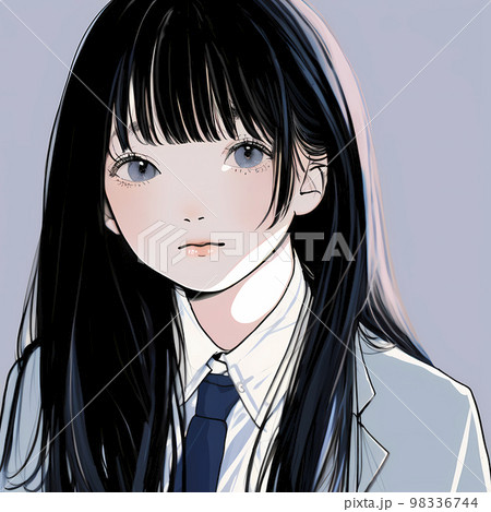 Schoolgirl with long black hair Anime-style - Stock Illustration  [99943682] - PIXTA