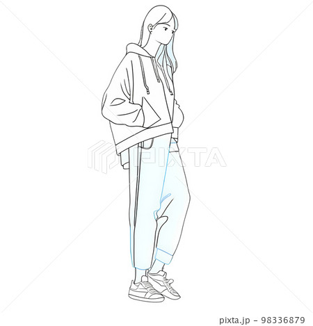 シンプルタッチな女性の線画「AI生成画像」 98336879