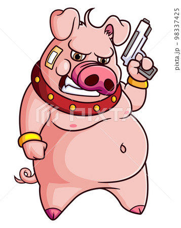 The angry pig holding gun of illustration 98337425