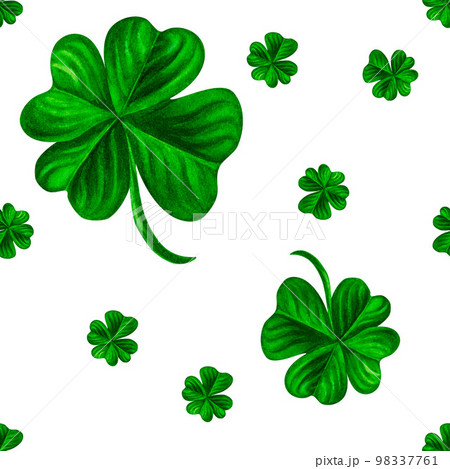 Watercolor hand drawn four leaf clover seamless pattern for St. Patrick's Day for good luck. Element isolated on white background Watercolor hand drawn four leaf clover seamless pattern for St. Patrick's Day for good luck. Element isolated on white background 98337761
