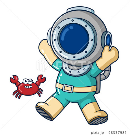 The joyful diver happily plays with a cute crab of illustration The joyful diver happily plays with a cute crab of illustration 98337985
