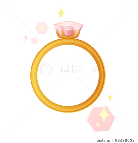 Shiny gold engagement ring with pink brilliant. Proposal concept. Stock vector illustration isolated on white background in realistoc cartoon style. Shiny gold engagement ring with pink brilliant. Proposal concept. Stock vector illustration isolated on white background in realistoc cartoon style. 98338005